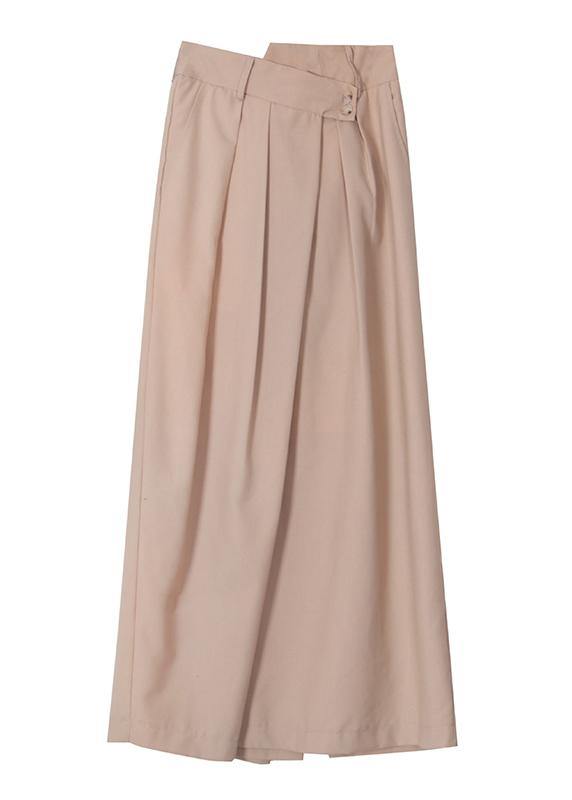 French Beige Asymmetrical Design Patchwork Skirt Summer
