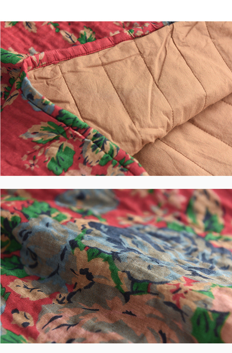 -print Cotton and Linen Quilted Vest