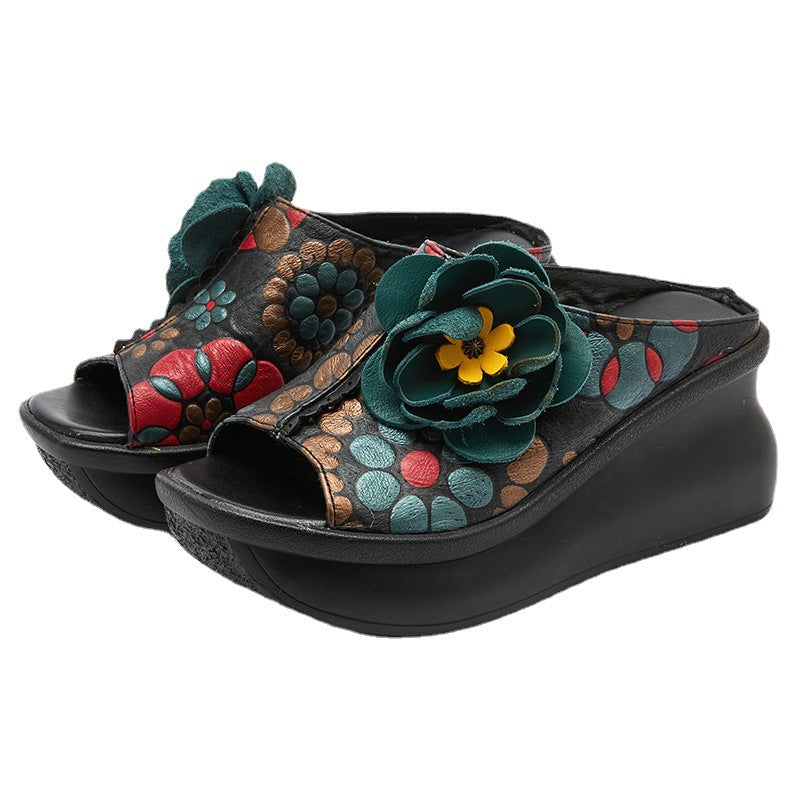 Leather Wedge Slippers