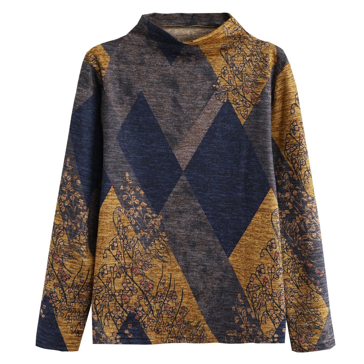 Autumn Winter Retro Patchwork Brushed Sweater