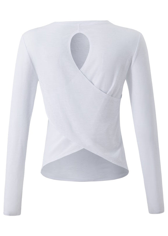White O-neck Hollow Out Yoga Smock Tops