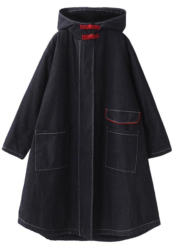 Clothing Jackets & Coats Hooded Overcoat Denim Black Two Pockets Parkas for