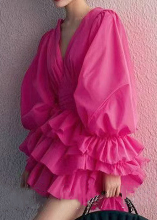 Rose V Neck Cotton Mini Dress Butterfly Sleeve