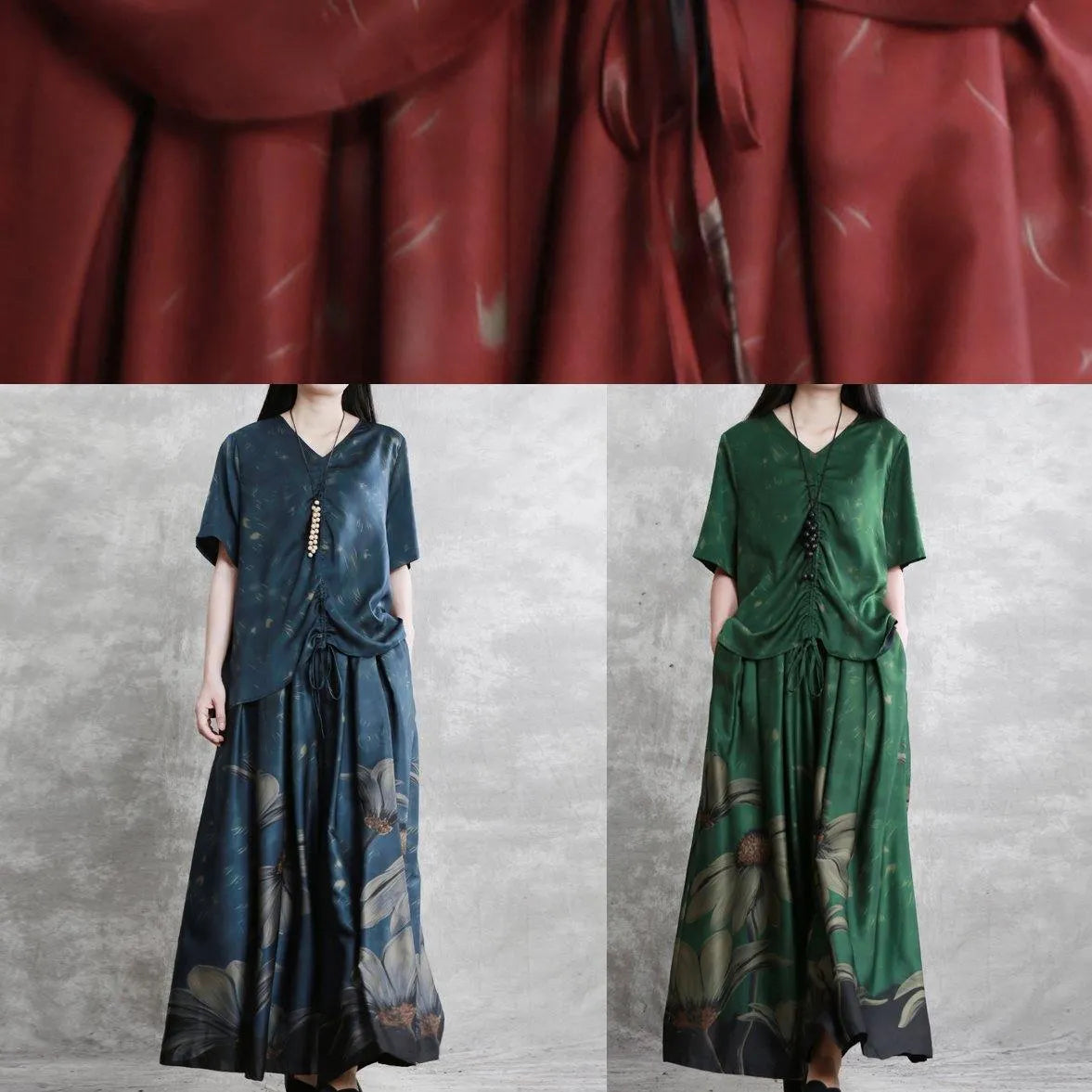 Style Female V-neck Red Large Size Was Thin Shirt + Skirt Pants