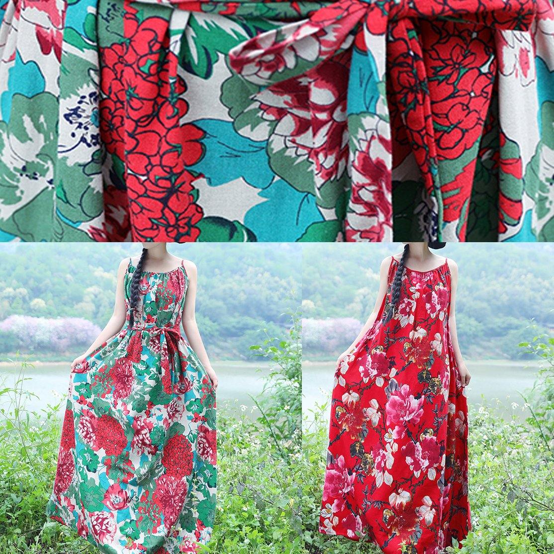 100% Red Linen Sleeveless Long Summer Dresses