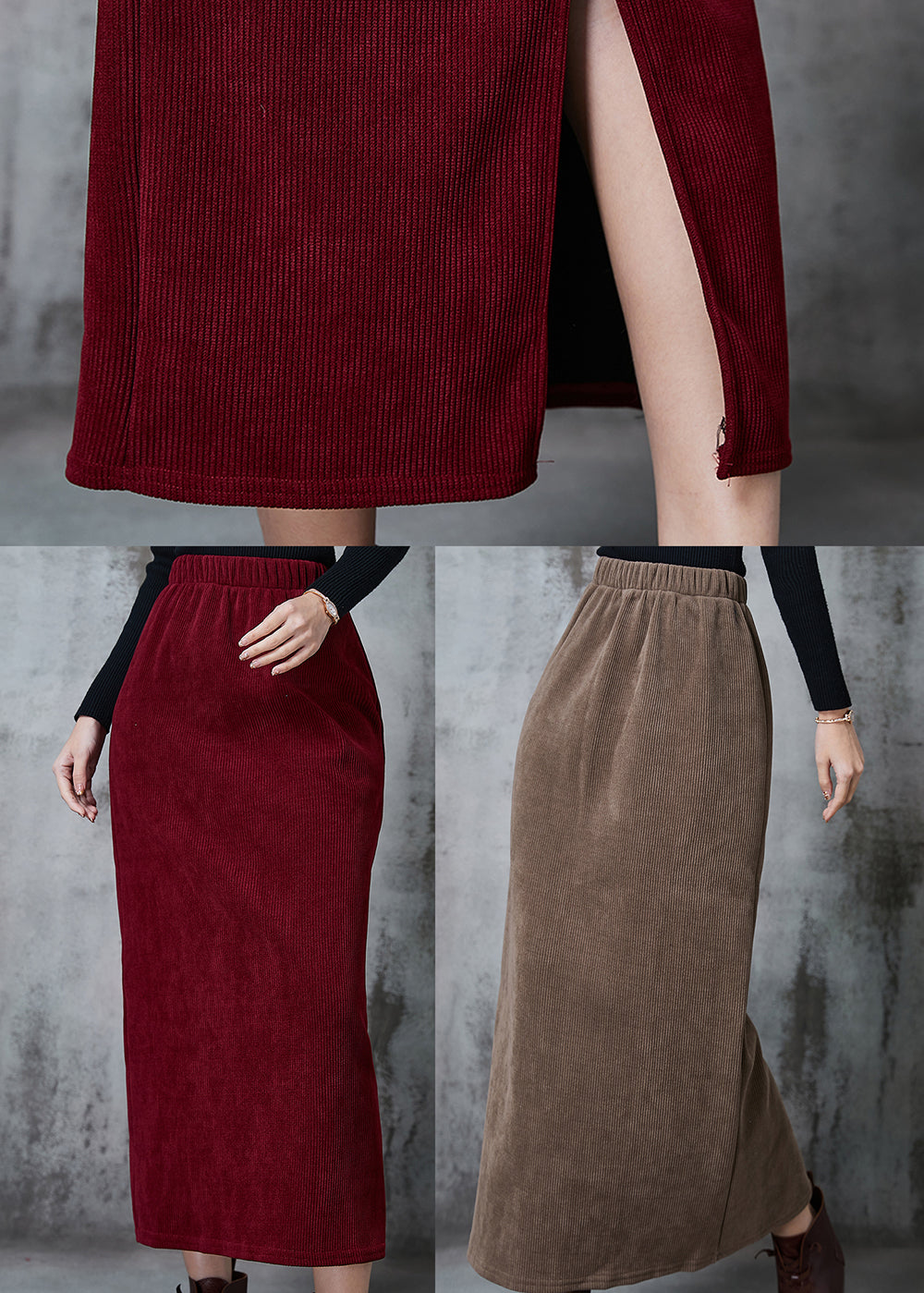 Mulberry Side Open Corduroy Wraped Skirt Spring