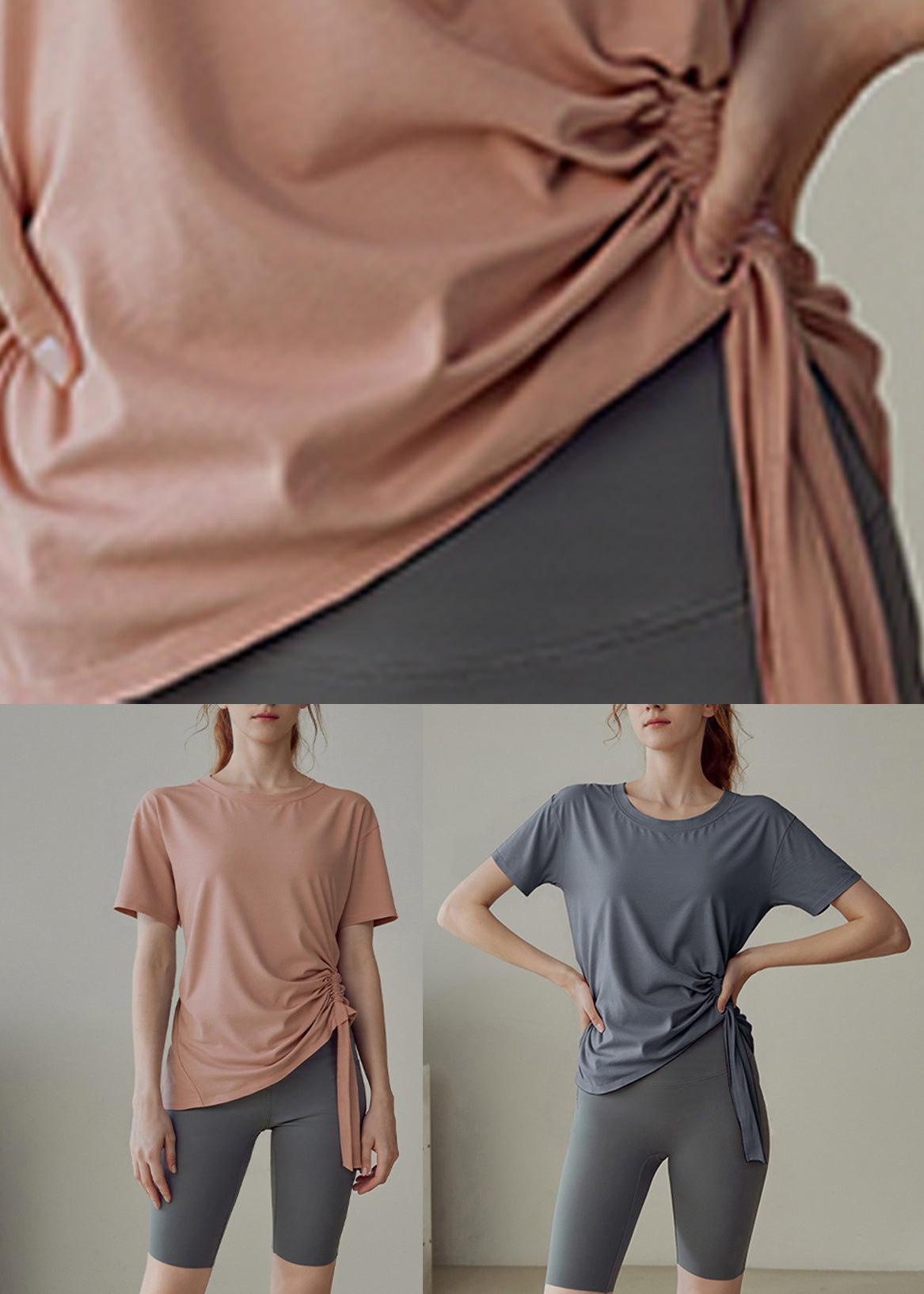 Pink O-neck Short Sleeve Loose Yoga Tops