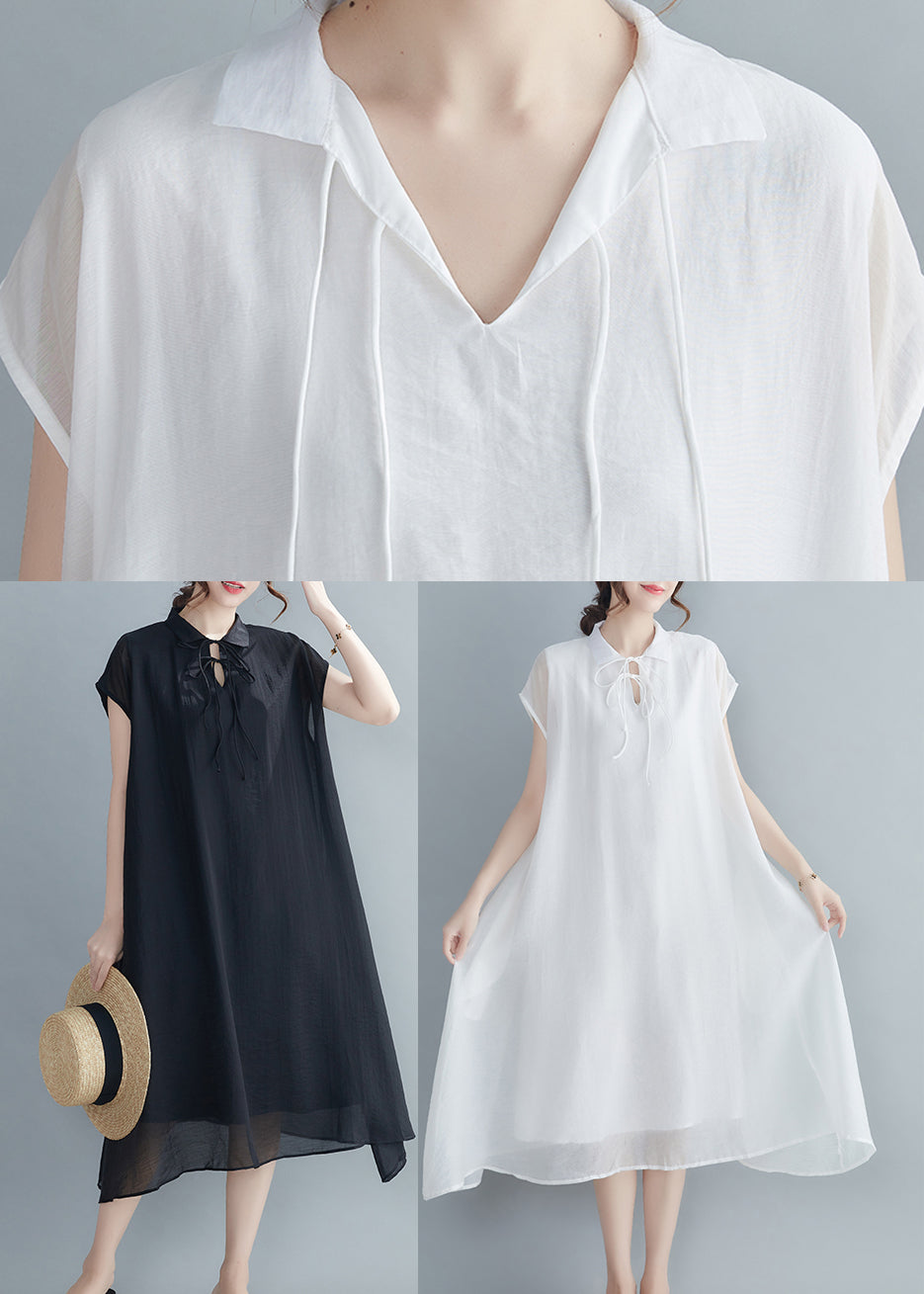Black Peter Pan Collar Chiffon Holiday Dress Short Sleeve