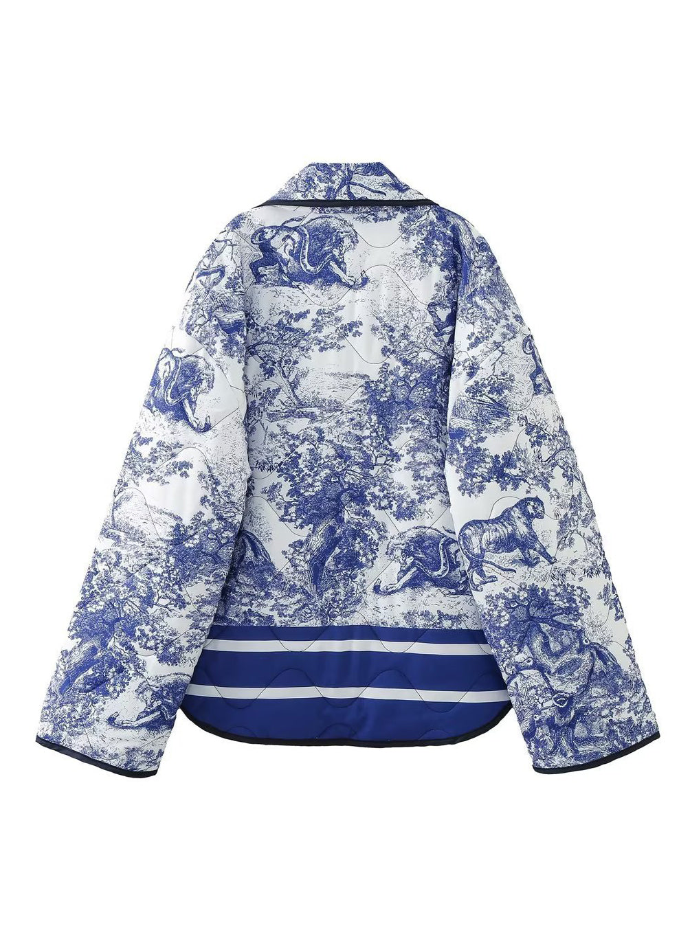 Handmade Navy Pockets Print Fine Cotton Filled Coat Fall
