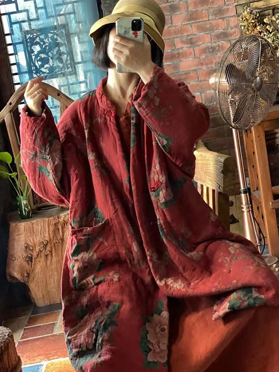 Winter Double Cotton Yarn Loose Stand Collar Coat