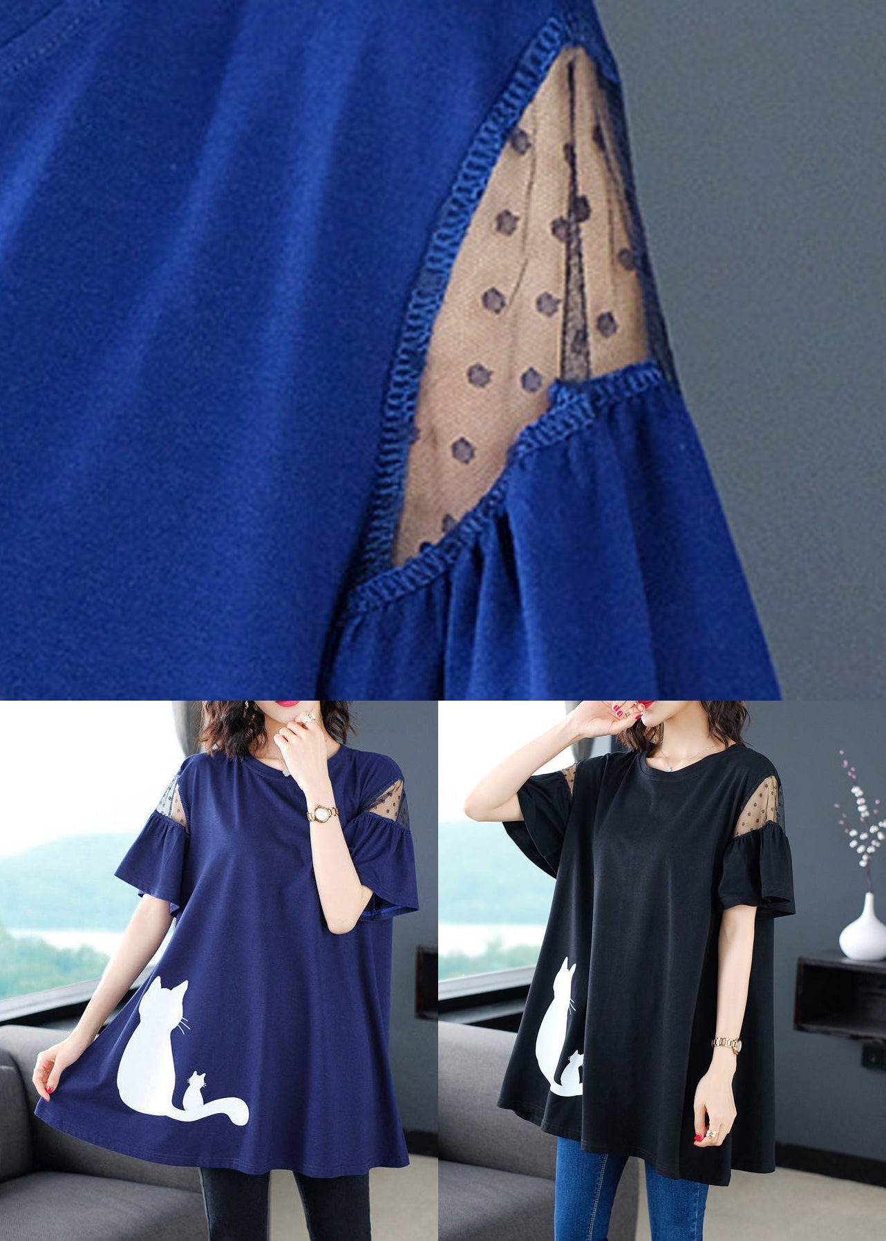 Italian Blue O-neck Print T Shirt Summer