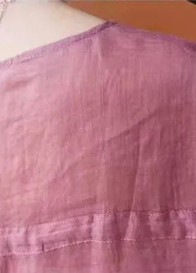 Natural Pink Linen Clothes V Neck Daily Summer Top