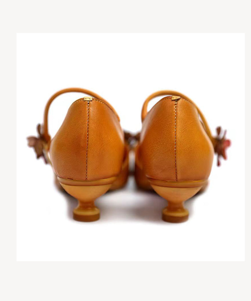 Yellow Sandals Kitten Cowhide Leather Simple Splicing