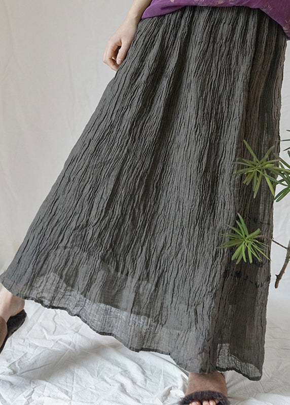 Modern Black Grey Elastic Waist Wrinkled Asymmetrical Linen Skirt Spring