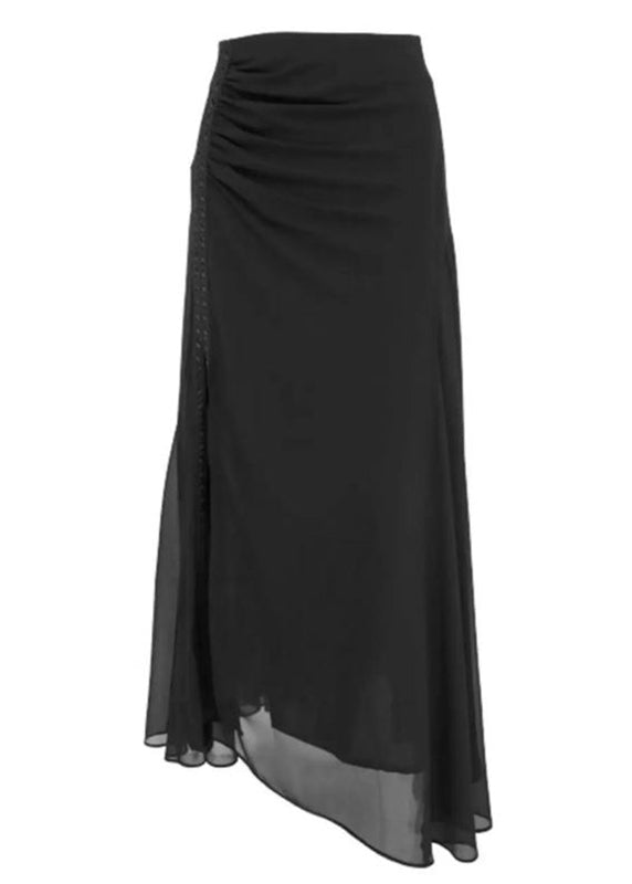 Black Ruffled Side Open Patchwork Chiffon Skirt Summer