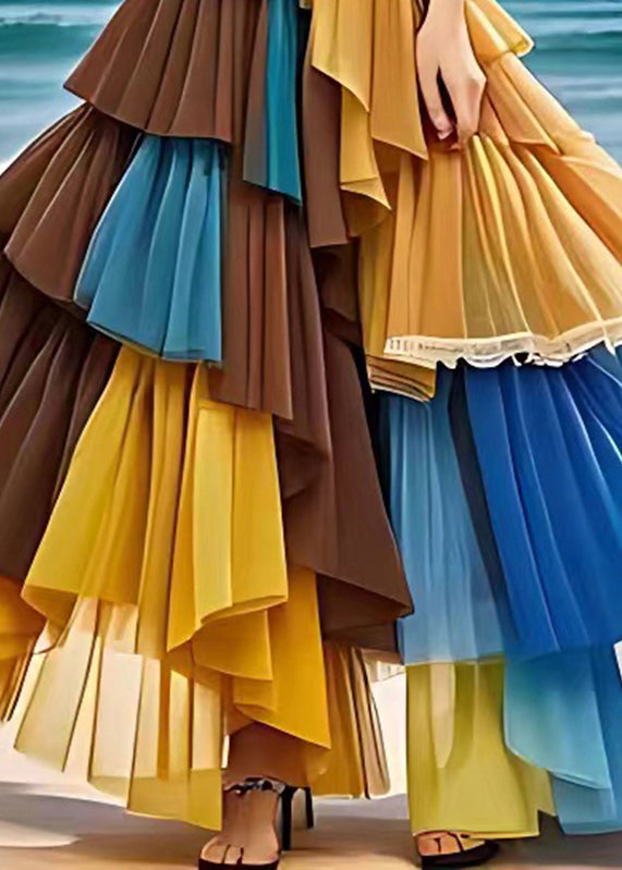 Multi Elastic Waist Chiffon Maxi Skirts