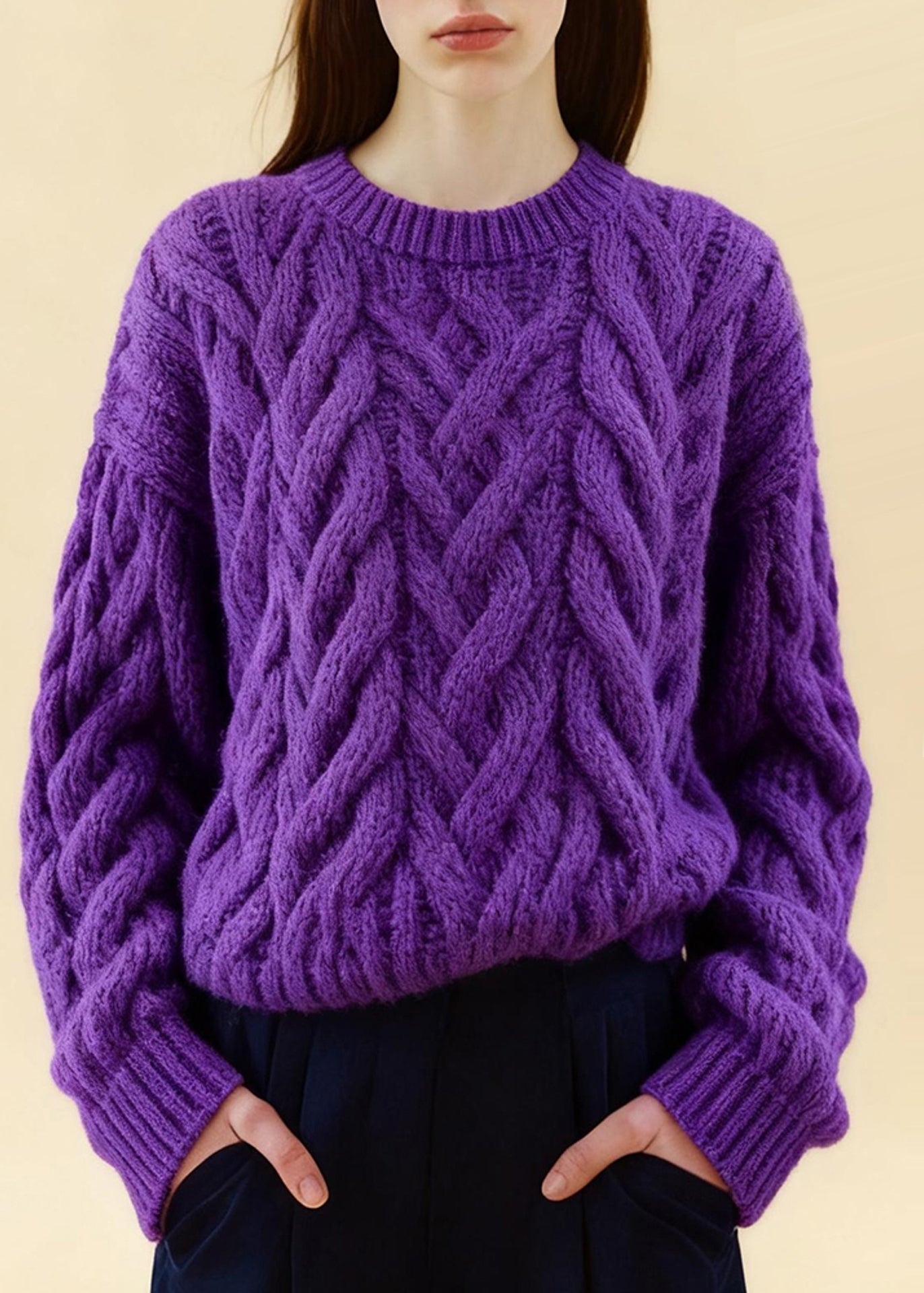 Purple Oversized Cozy Cable Knit Sweaters Winter