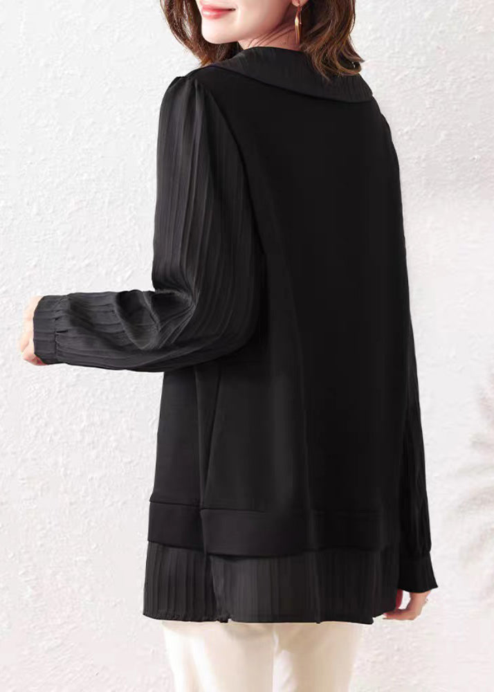 Loose Black Front Open Cotton Shirt Tops Summer