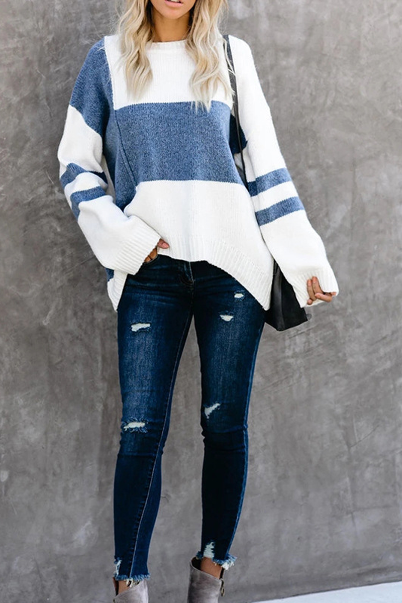 Round Neck Stitching Knit Sweater