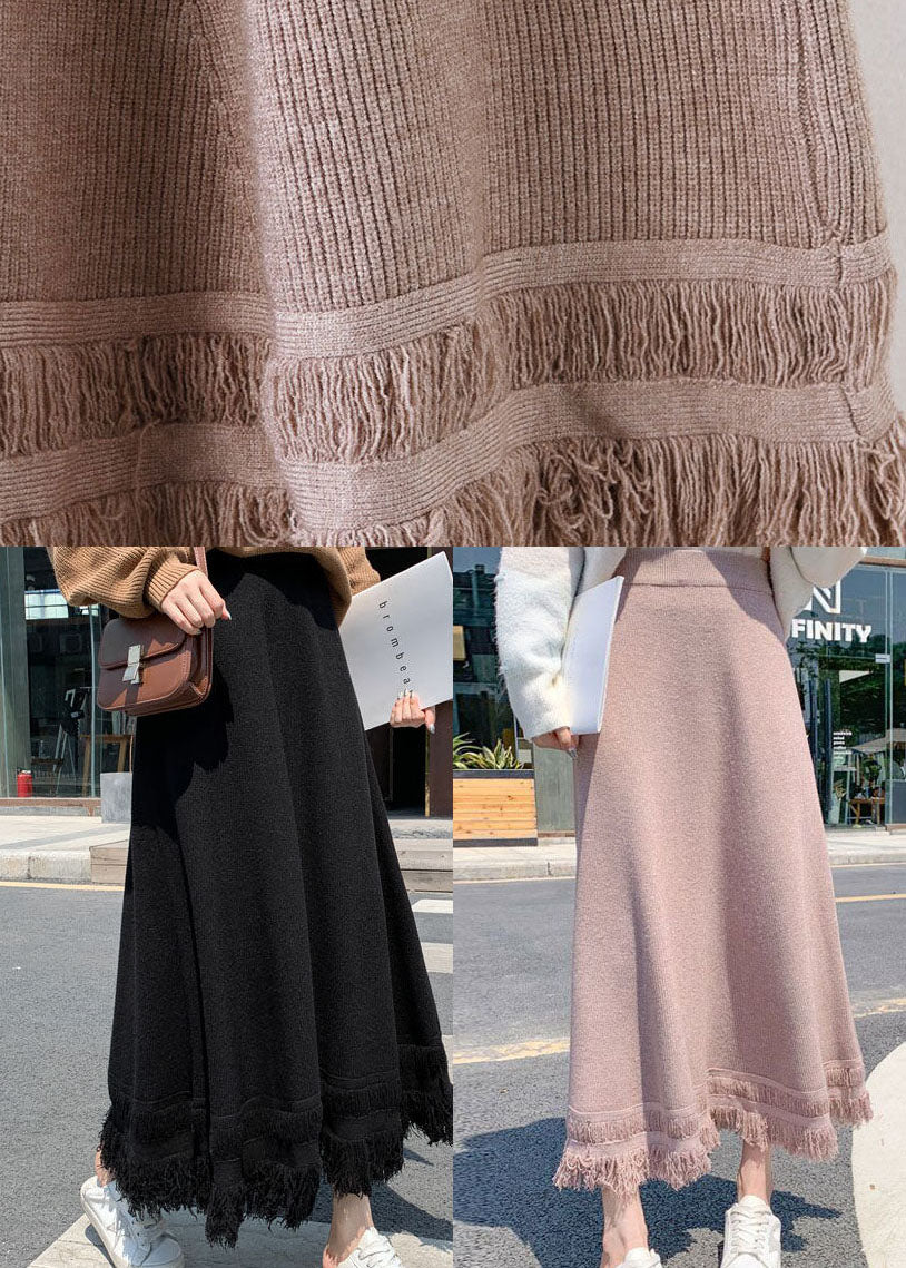Organic Black Tasseled Thick Knit Skirt Winter