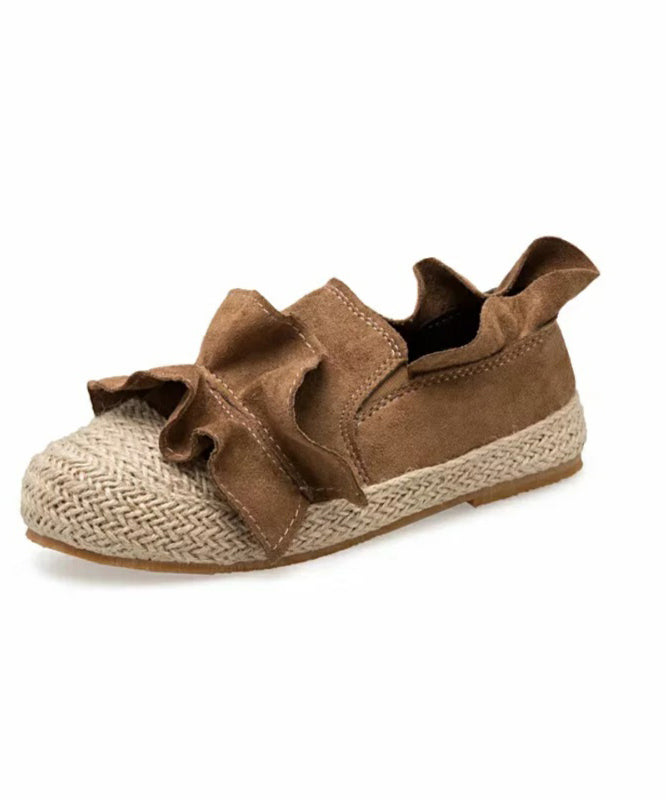 Brown Ruffled Splicing Versatile Flat Feet Shoes