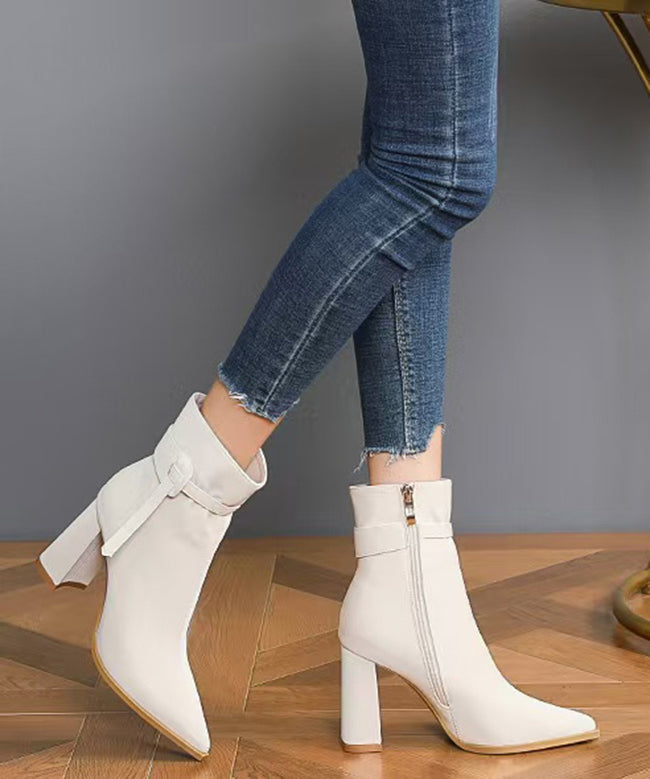 Black Faux Leather Splicing Boots Pointed Toe