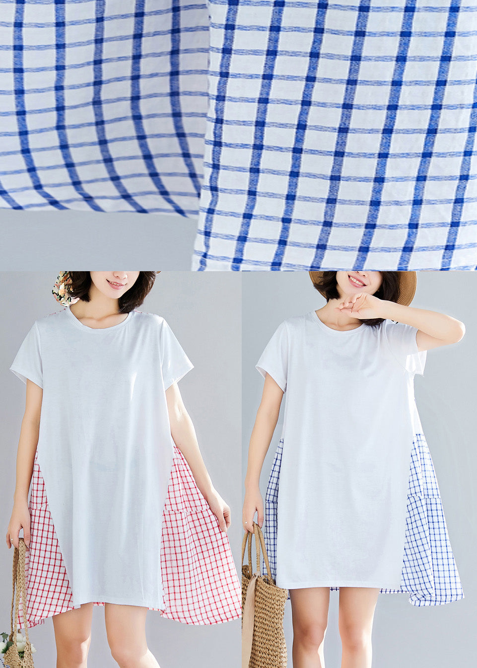 Red Plaid Cotton Clothes Large Hem Dresses Summer Dress