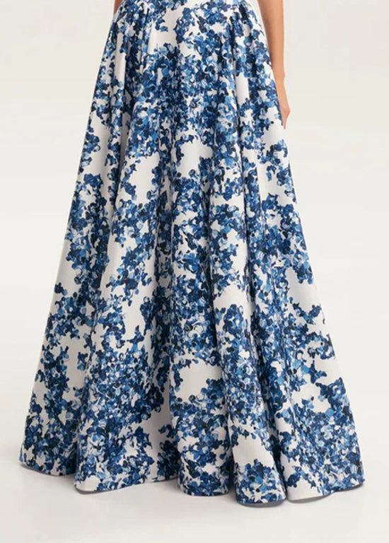Blue Strapless Print Cotton Long Dress Sleeveless