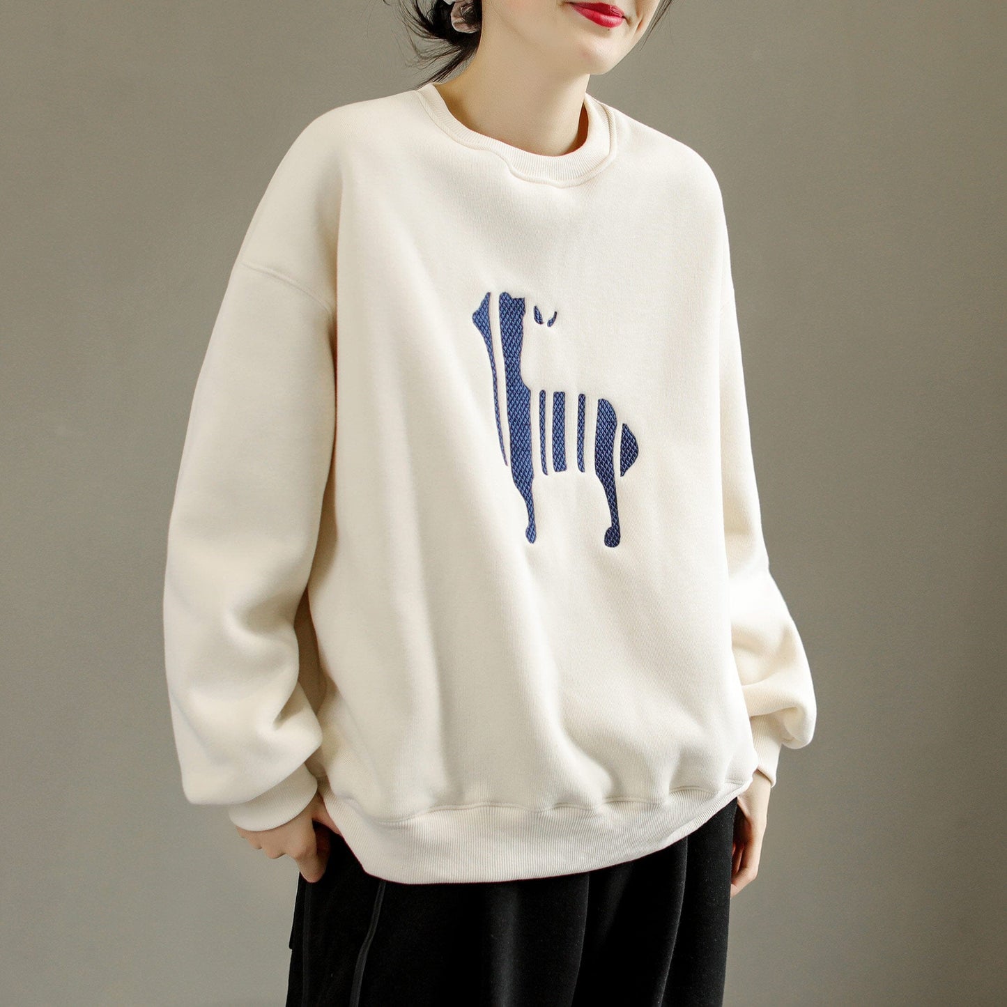 Winter Cotton Furred Embroidery Loose Sweater