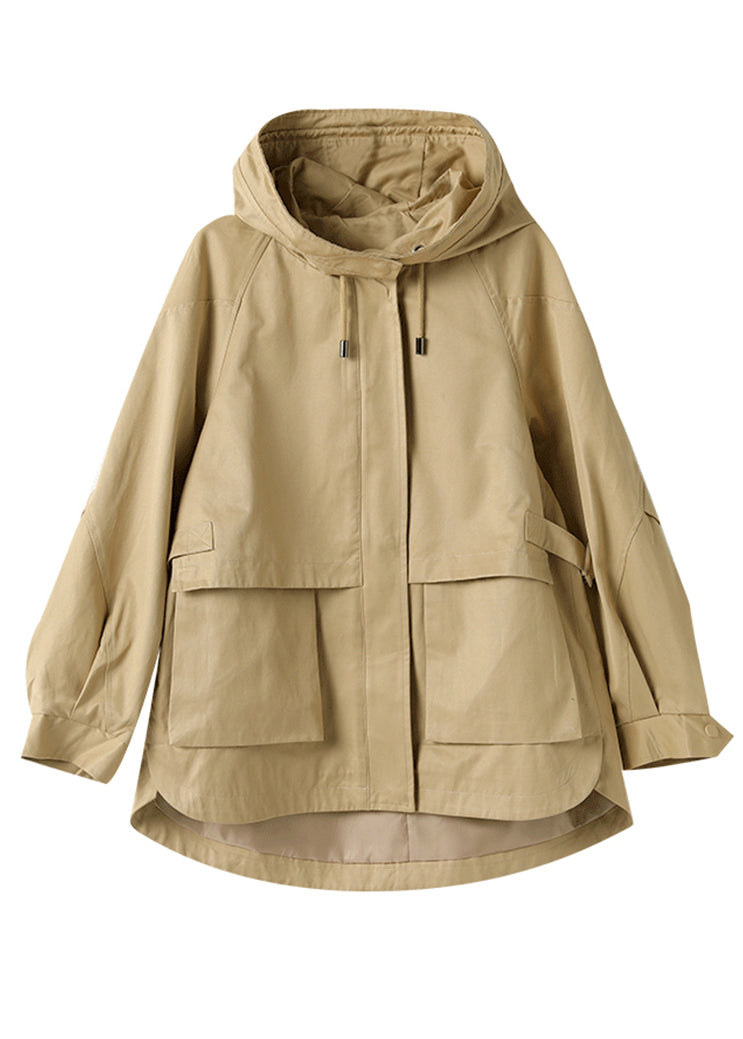Khaki Hooded Patchwork Cotton Coat Spring