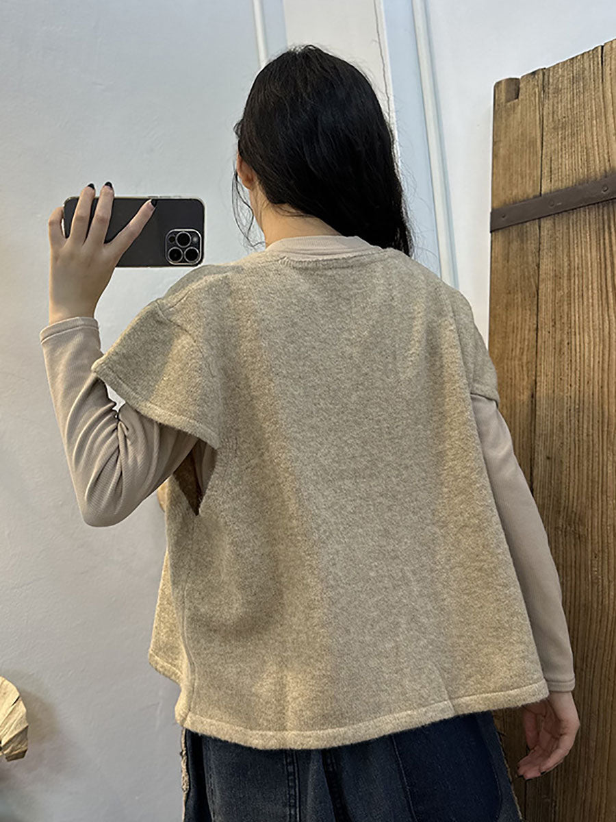 Artsy Knitted Button Sleeve Vest