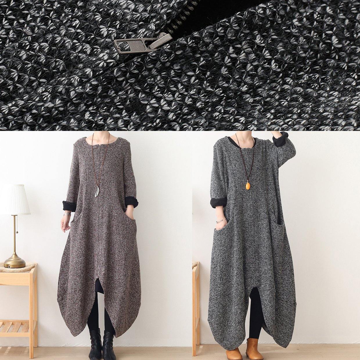 Gray Woolen Coats Oversized Winter Coat V Neck Asymmetric Winter Coats