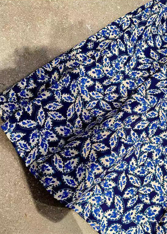 Navy Print Elastic Waist Patchwork Cotton Maxi Skirts Fall