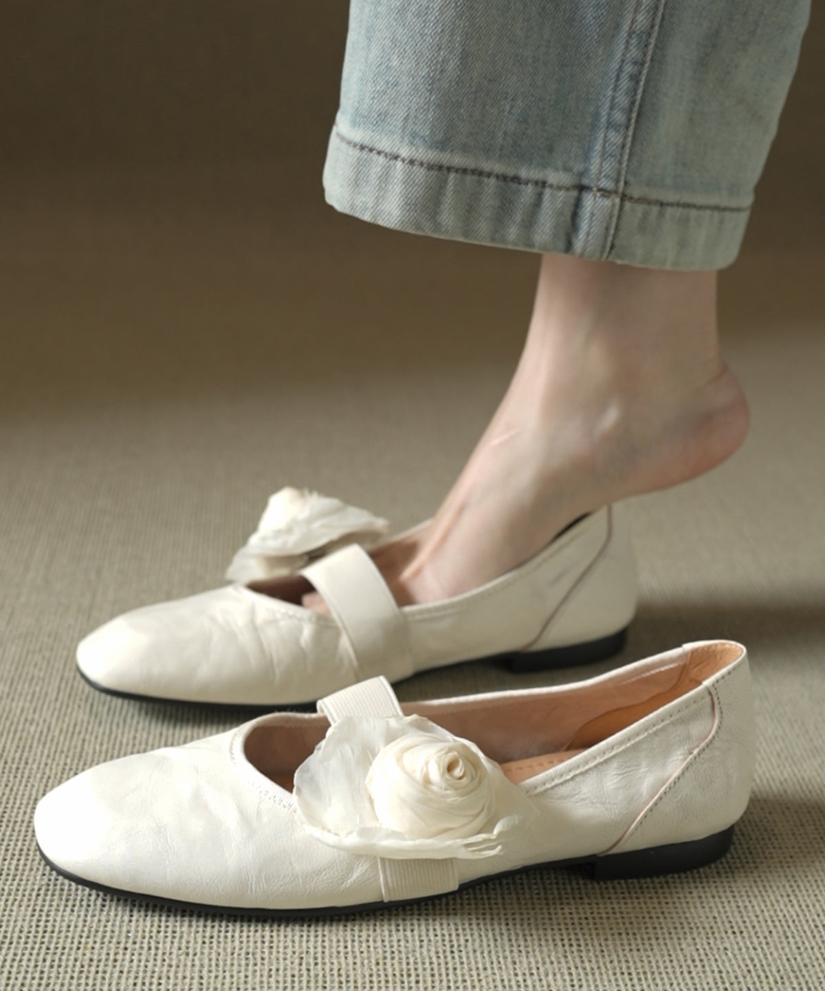 Splicing Flats Brown Cowhide Leather