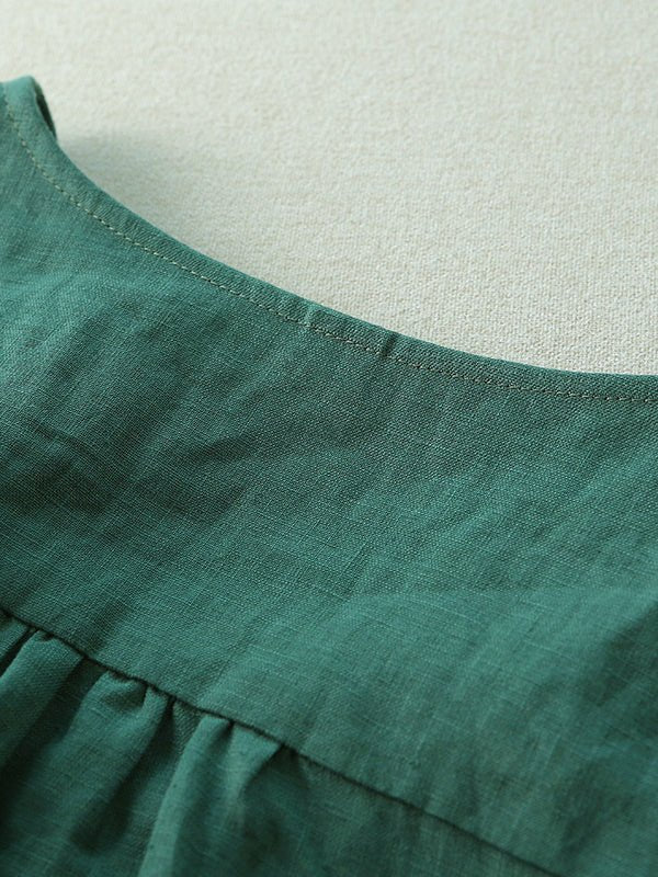 Pure Color V Neck Half Sleeve Linen Tee Top