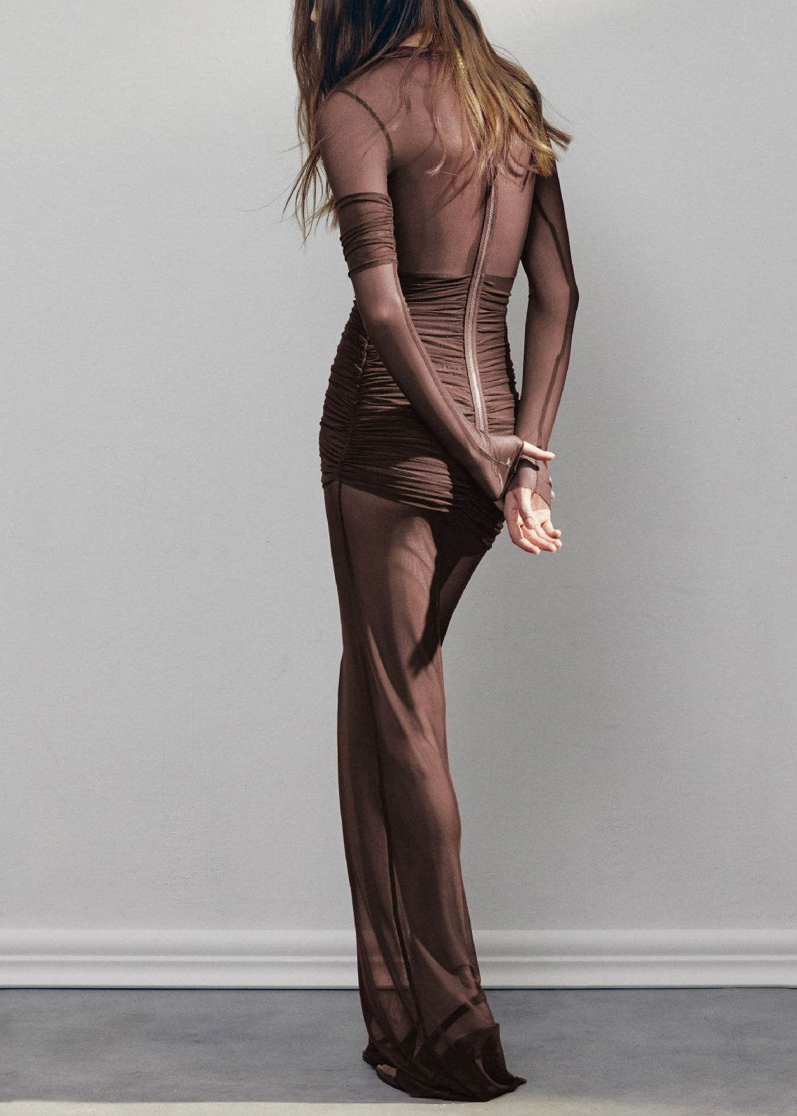 Apricot O-neck Wrinkled Maxi Dresses Spring