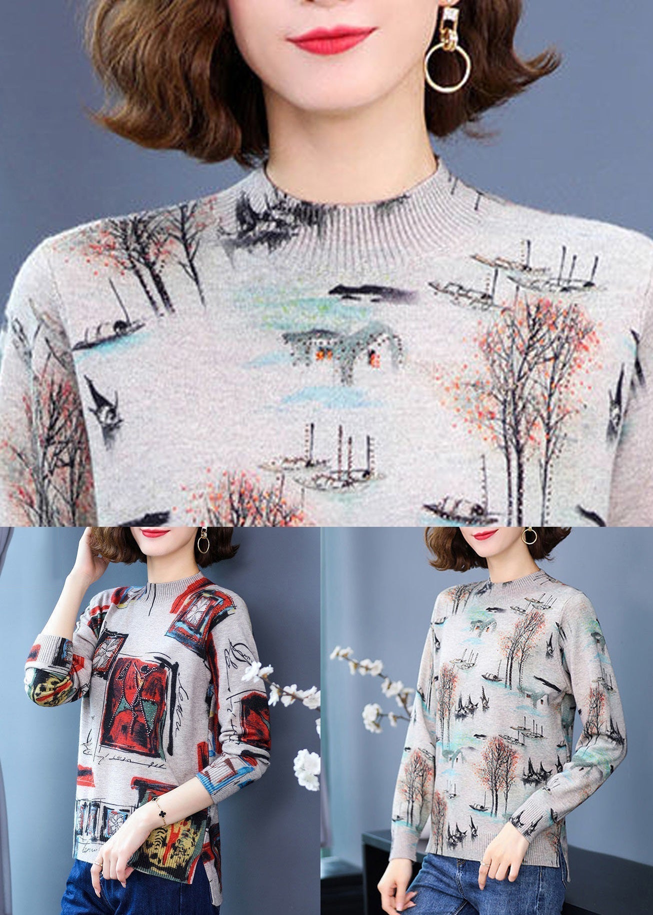 Red Zircon Cozy Cotton Knit Sweaters O-neck Long Sleeve