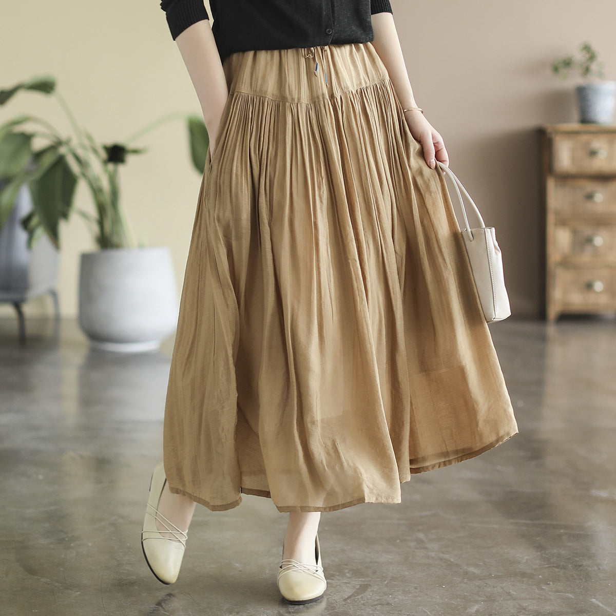 Cozy Cotton Linen Retro A-line Pleated Skirts