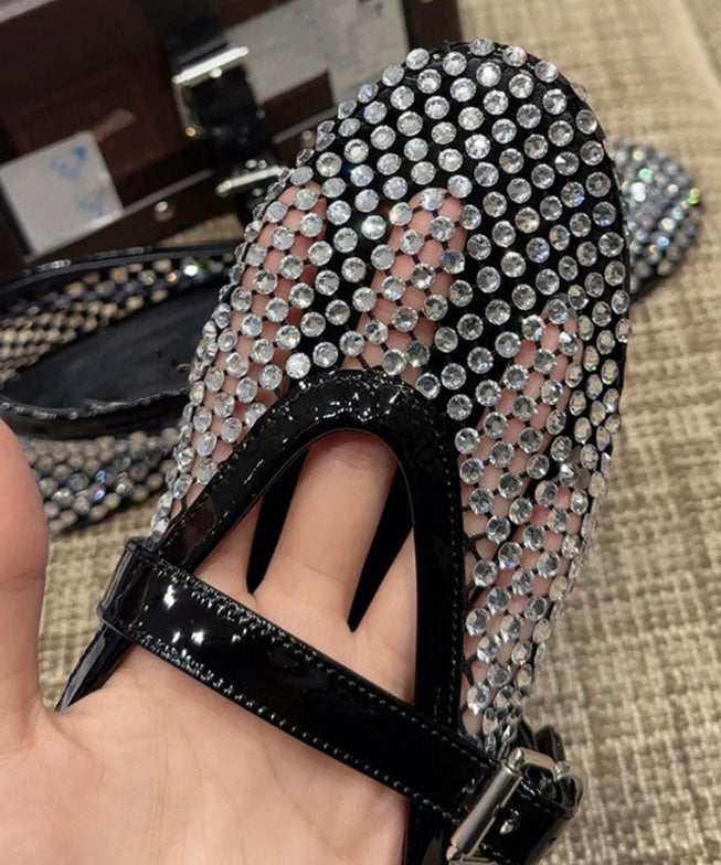 White Zircon Buckle Strap Hollow Out Flat Shoes