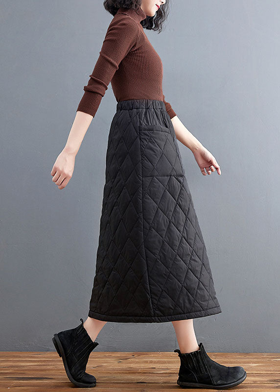 Black Pockets Fine Cotton Filled Skirts Winter