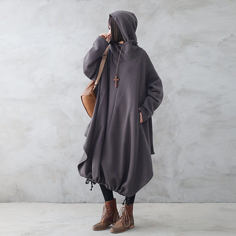 Retro Loose Autumn Winter Hooded Dress