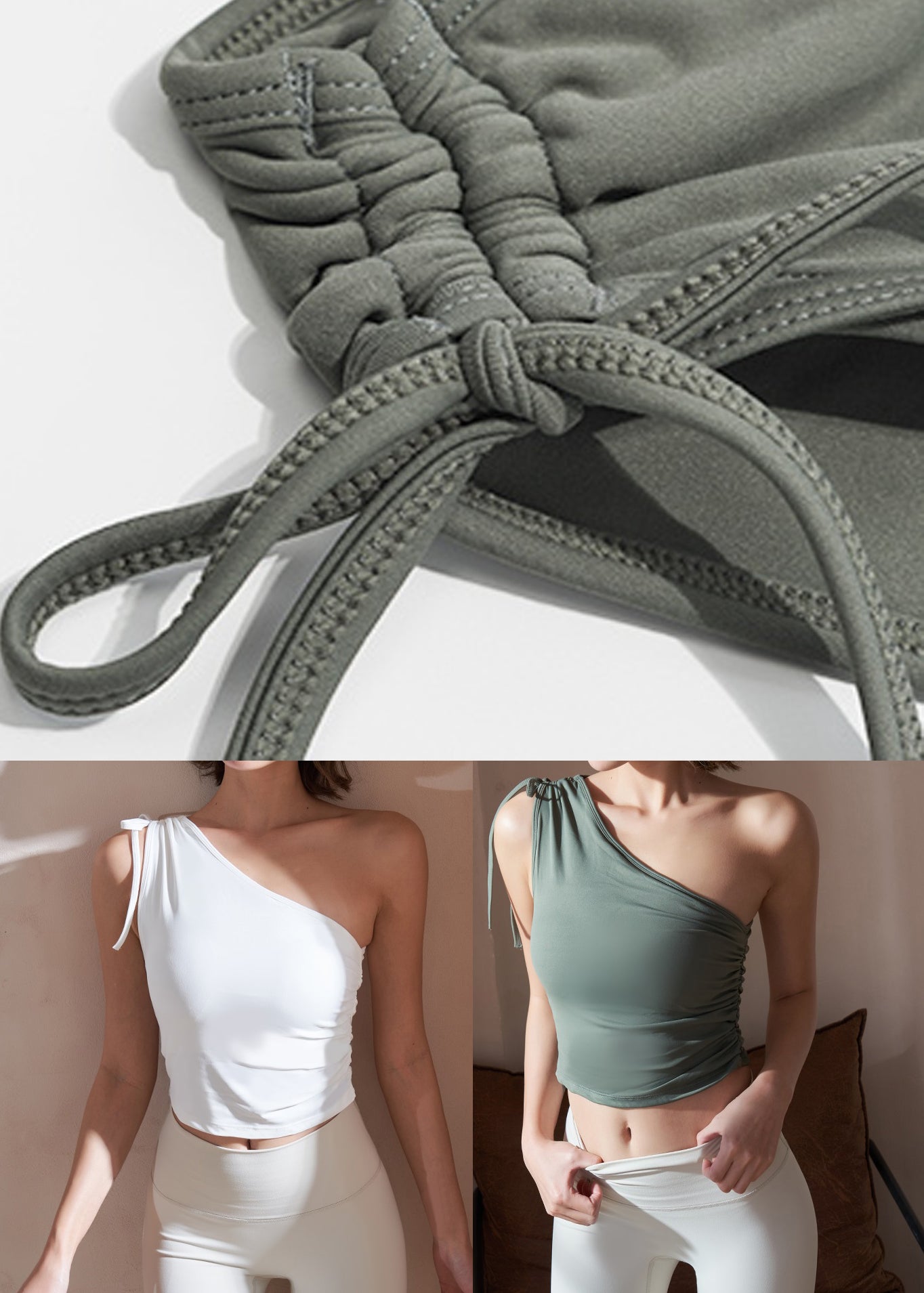 Hot White One Wrinkled Shoulder Yoga Top