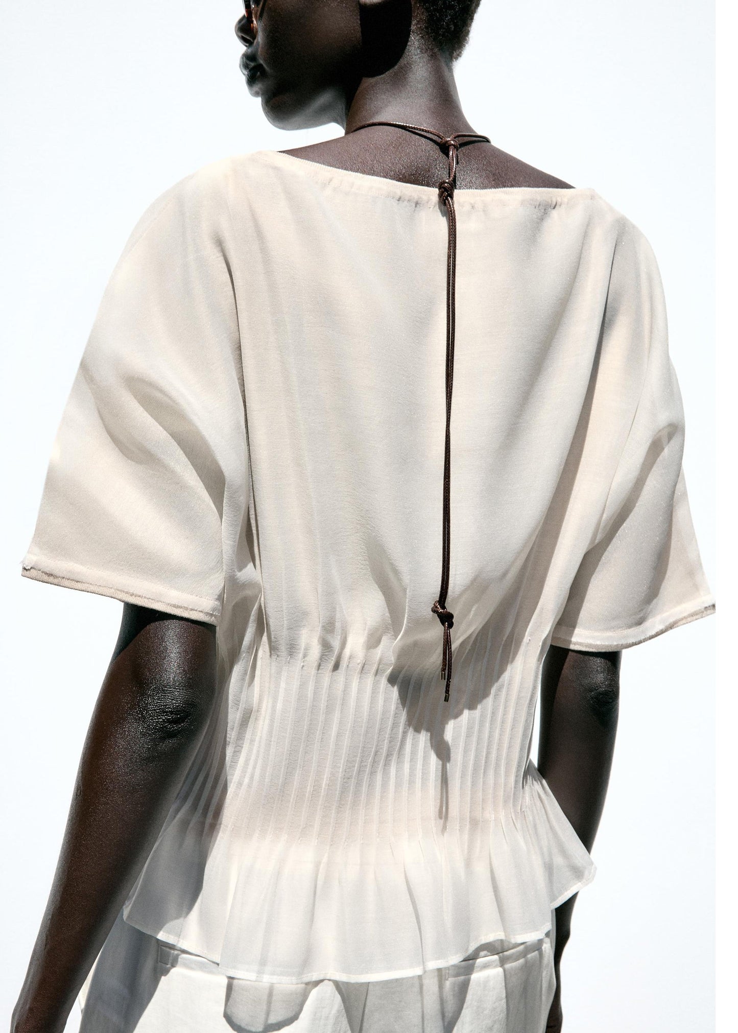 Beige Wrinkled Tulle Patchwork Cotton Knit T Shirts Summer