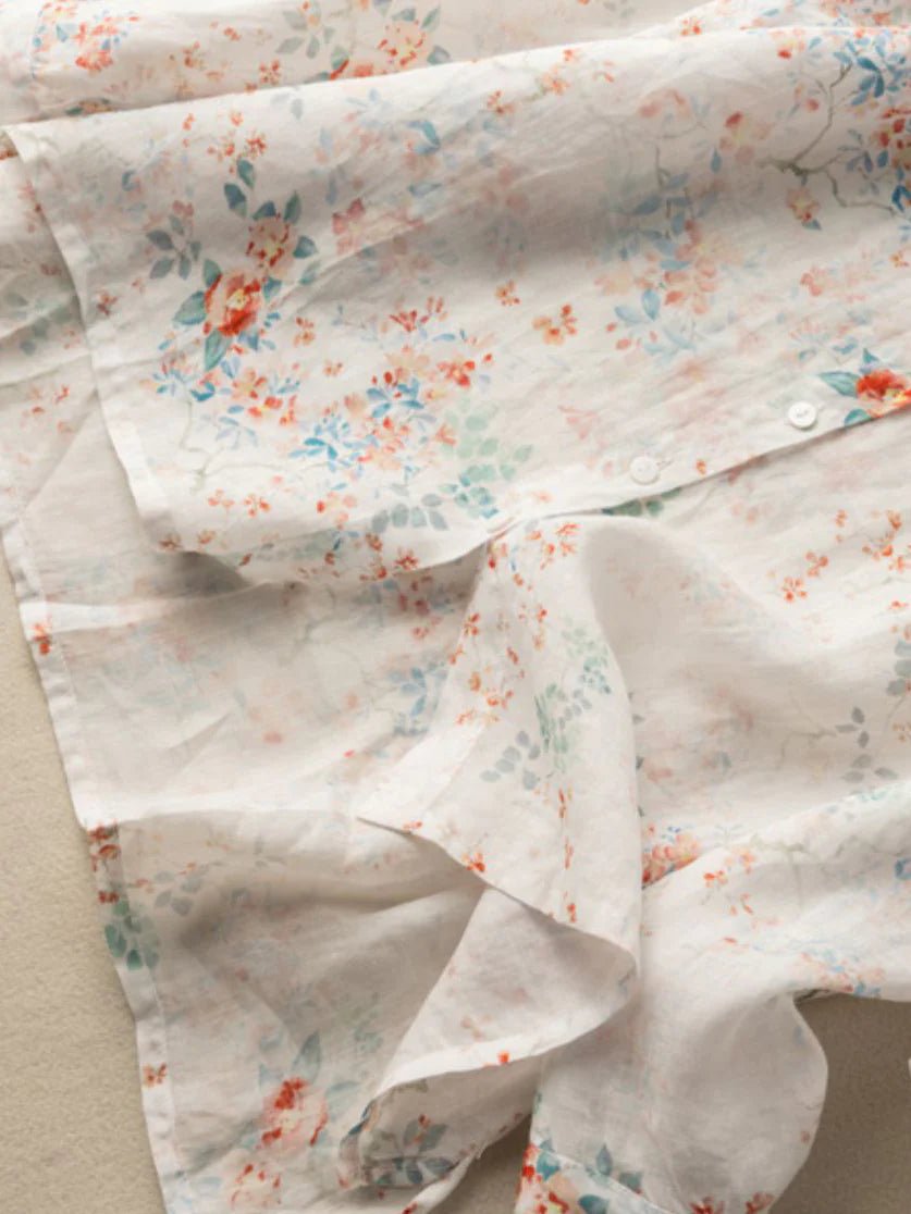 Print Long Sleeve Linen Shirt Top
