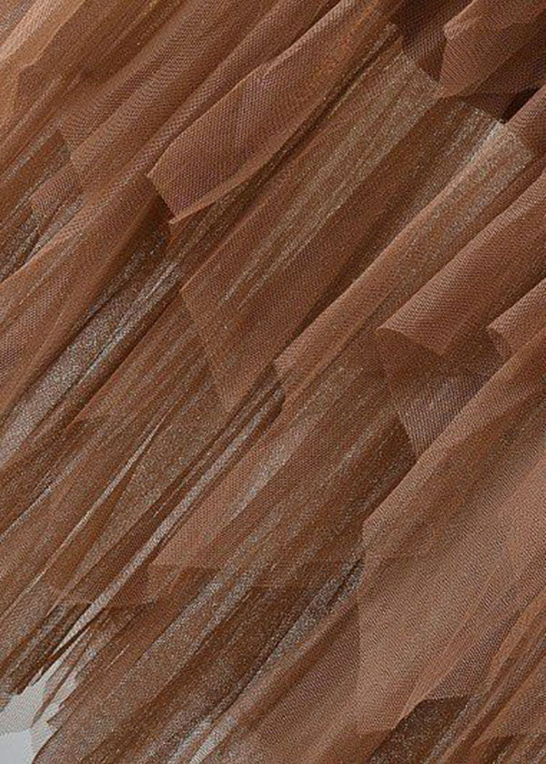 French Coffee Elastic Waist Asymmetrical Exra Large Hem Tulle Skirt Summer