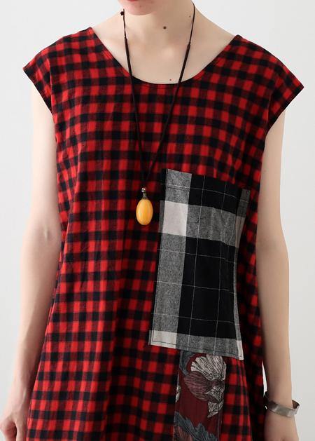 Diy Plaid Patchwork Linen Cotton Wardrobes Work Outfits Sleeveless a Line Summer Dress