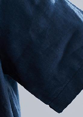 Navy Cotton Quilting Clothes Lapel Pockets Dress