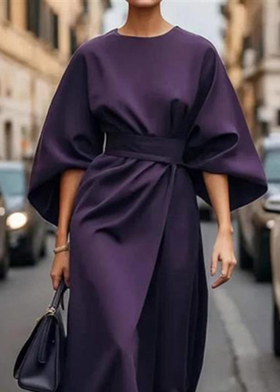 Organic Purple Tunic Long Dress Batwing Sleeve
