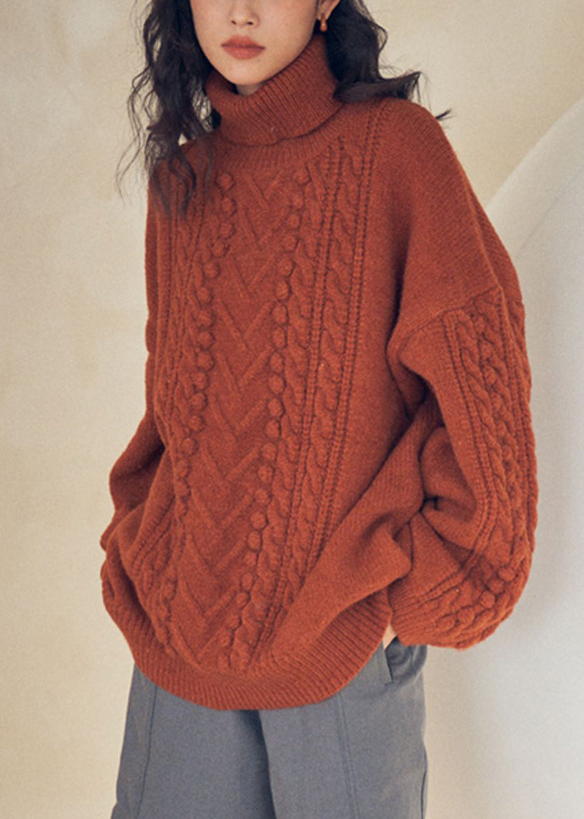 Caramel Turtleneck Cable Knit Sweaters Top Fall