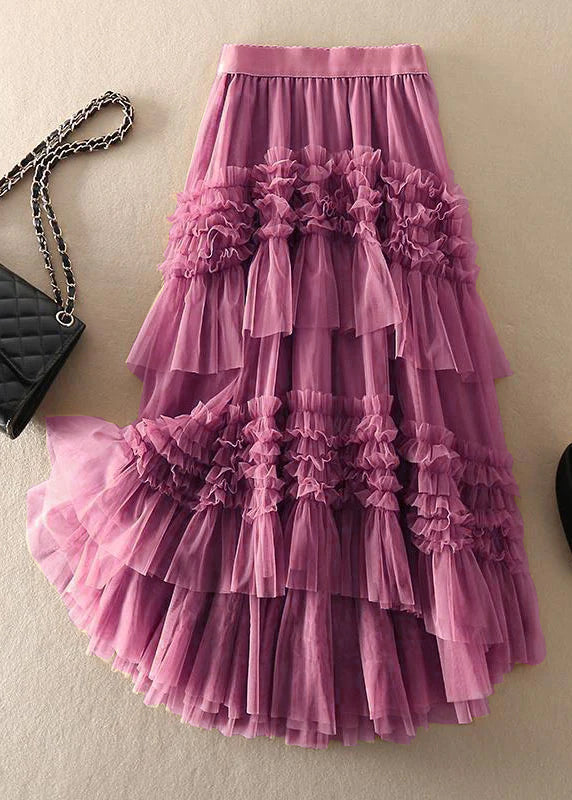 Khaki Asymmetrical Design Tulle Tiered Fall Skirt